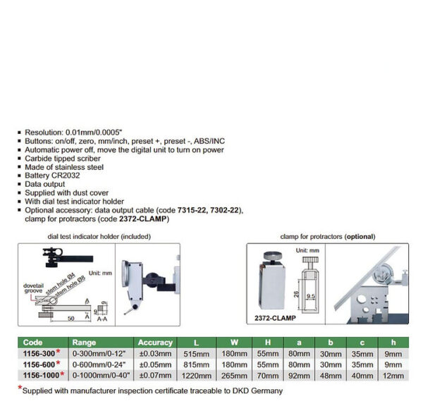 INSIZE DIGITAL HEIGHT GAUGE 600MM 24" (WITH DRIVING WHEEL MODEL) 1156-600