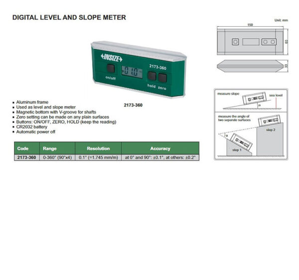 INSIZE DIGITAL SPIRIT LEVEL 6" 2173-360